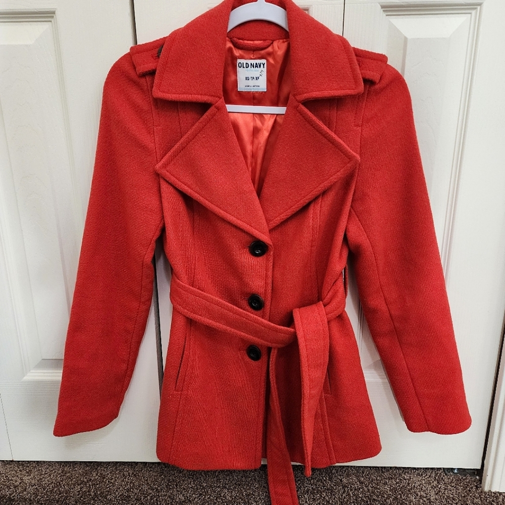 Old Navy Orange Wool Blend Pea Coat with belt